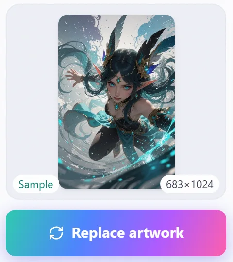 The Interart editor's artwork panel: an illustration of a dancer as the picture phones recognize, with “Replace artwork” under it